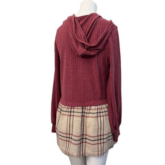 Doe & Rae Small Hoodie Short Dress Tunic Long Sleeve Sweater Plaid Pullover NWT - Picture 3 of 6